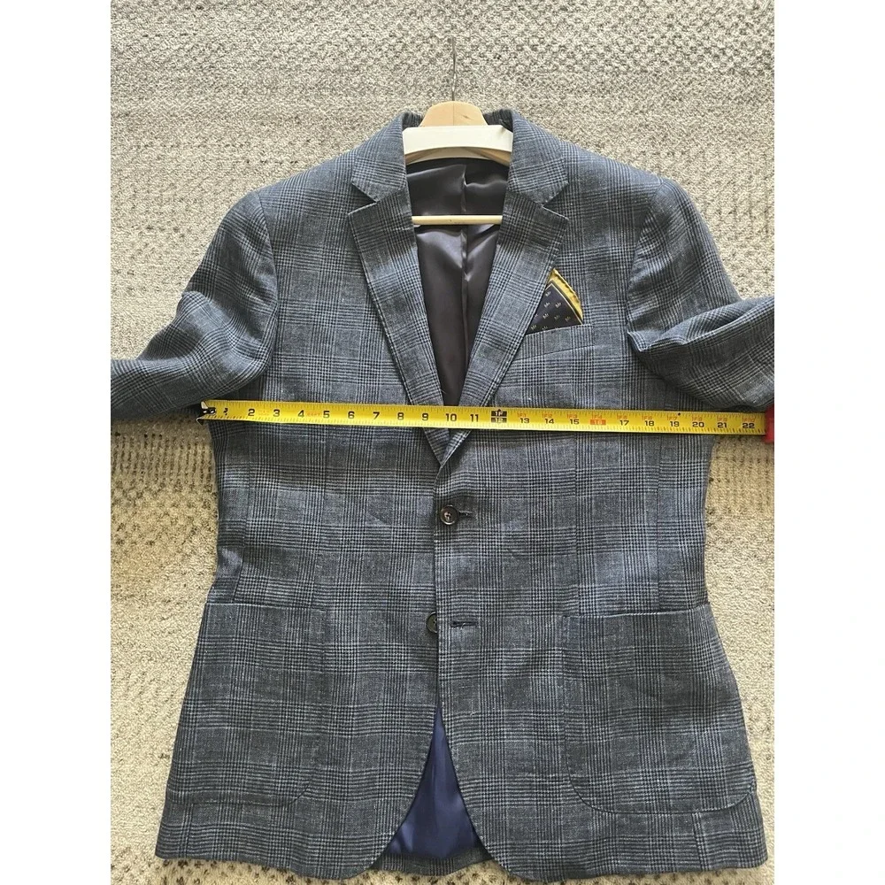 Scotch & Soda Men's Blue Tweed Plaid Two Button Blazer Luxury
